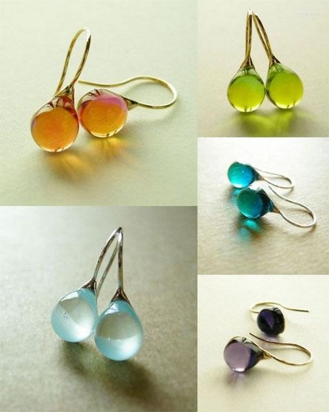 Brincos dangle Nine Colors Water Drop com falso e semi -preciosos pedras femininas Moda Hook Gold Silver