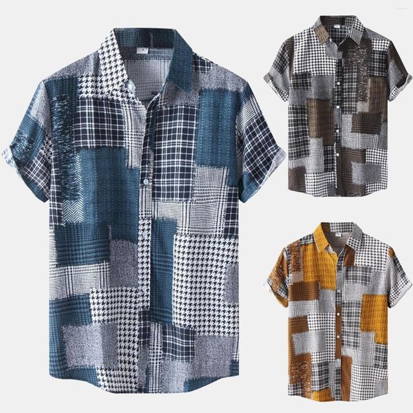 Camicie casual da uomo Camicia da cowboy T bianca grande per uomo Top a collo alto nero con stampa a quadri alla moda con bottoni a manica corta