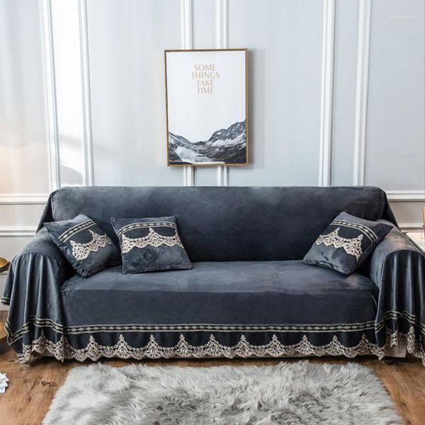Крышка стулья Европа диван крышка полотенца для гостиной серая короткие плюшевые покрытия для растягивания мебели диван роскошный кружевной декор