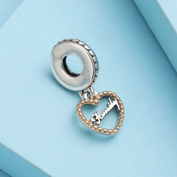 Baumelnde Perle aus 925er-Sterlingsilber mit Familienschriftzug, passend für europäische Pandora-Schmuck-Charm-Armbänder