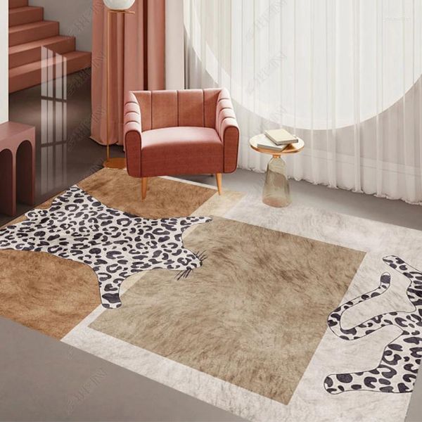 Tappeti Tappeti con stampa leopardata per camera da letto Tappeto decorativo retrò per soggiorno Tappeto da salotto in peluche di ampia area Tappetino morbido e soffice