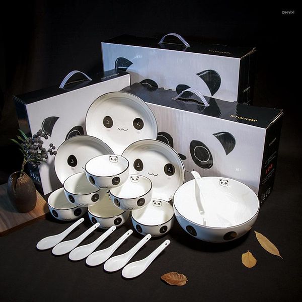 Set di stoviglie Black Line Stoviglie in ceramica Panda Set di ciotole e bacchette Confezione regalo Accessori da cucina