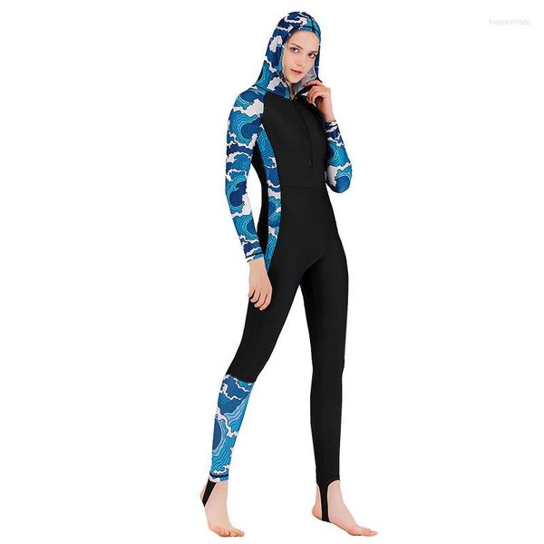 Costumi da bagno da donna Muta da immersione per tutto il corpo Pelli sportive Lycra Rash Guard Per uomo Donna Protezione UV Manica lunga Cappuccio con zip frontale monopezzo