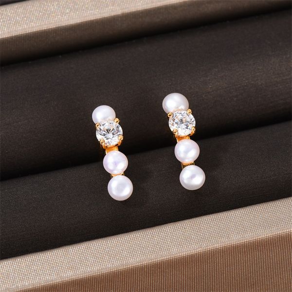 Orecchini di piccole perle francesi da donna con barra verticale a carattere unico, perle naturali, zirconi S925, ago in argento, gioielli di moda squisiti