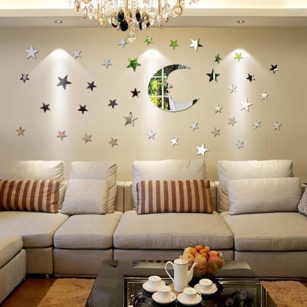 Adesivos de janela 39pcs/parede espelhada com decoração de padrão de estrela da lua para casa infantil quarto quarto quarto