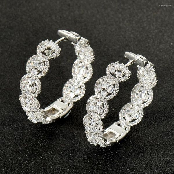 Brincos de argola hibride cor ouro branco europeu cz grandes pendientes brinco para mulheres luxo boucle oreille femme atacado E-965