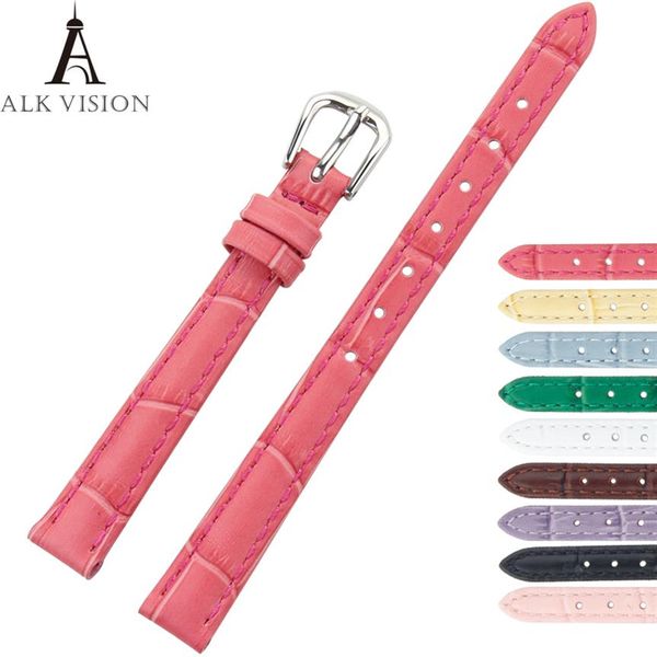 Cinturino per orologio ALK cinturino da 10 mm per orologi da donna da donna cinturino in vera pelle di mucca rosa viola verde cinturino da polso 10mm243a