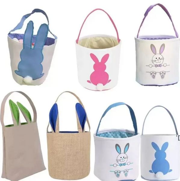 Cesta de caza de huevos de Pascua Bolsas de conejito de lona festivas Conejo Fluffy Tails Tote Bag Party Celebrate Decoración Regalo Juguetes Bolso tt1227