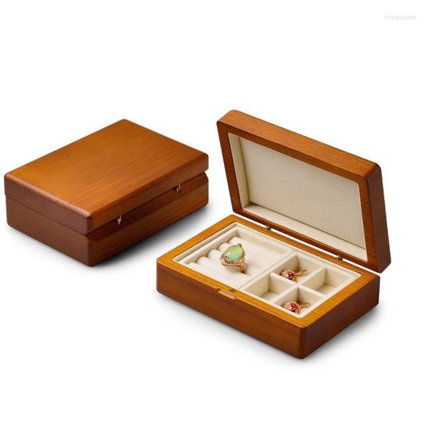 Sacchetti per gioielli High-end VintageWood Custodia da imballaggio Anello nuziale Orecchini a bottone Accessori gemelli Scatola da viaggio Organizzatori Vendita regalo donna