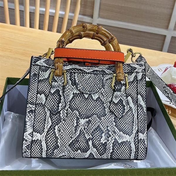 Designer Diana Bamboo Handle Tote Bag Italien Marke Frauen Serpentine Leder Totes Handtaschen Lady Denim Print Lagre Shopping Shoulder234l