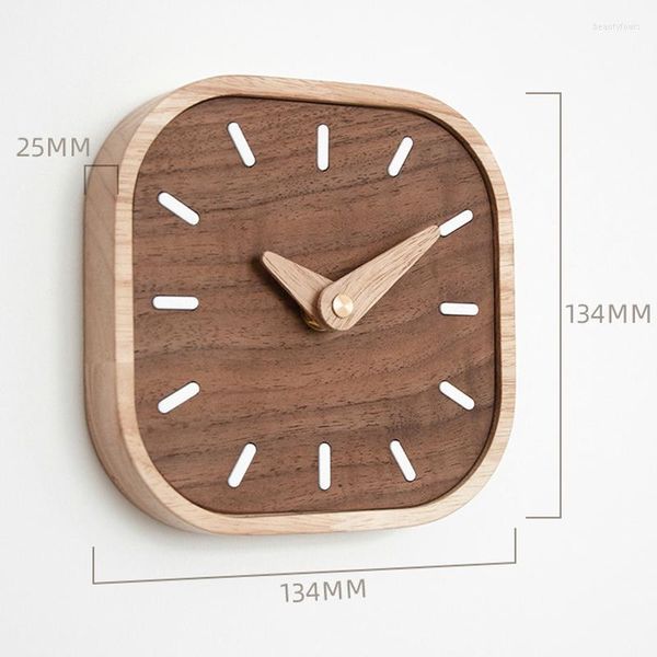 Wanduhren Nordic Black Walnut Minimalistische Schreibtischuhr Schlafzimmer Wohnzimmer Dekoration Massivholz Ruhige Hängeuhr