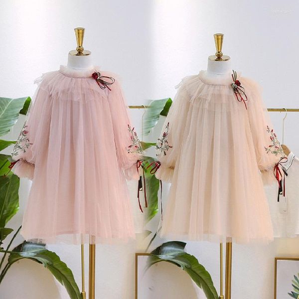 Abiti per ragazze Primavera Ragazze Principessa per bambini Ricamo Bambini dolci Autunno Tulle Vestiti Adolescenti 6 8 10 12 14 anni