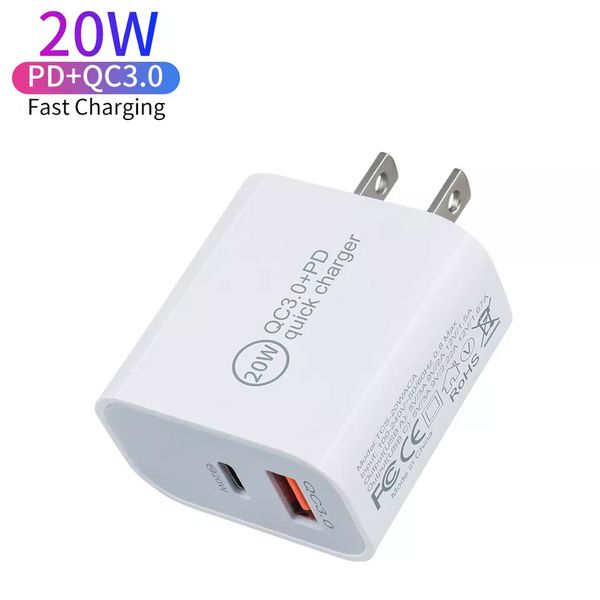20W Quick QC3.0 Type C Chargers USB-C USB A Eu US AU Wall Plug Pd Fast Charger для iPhone 12 13 14 Samsung S22 S23 Xiaomi Huawei Android Adapter Mobile Phone