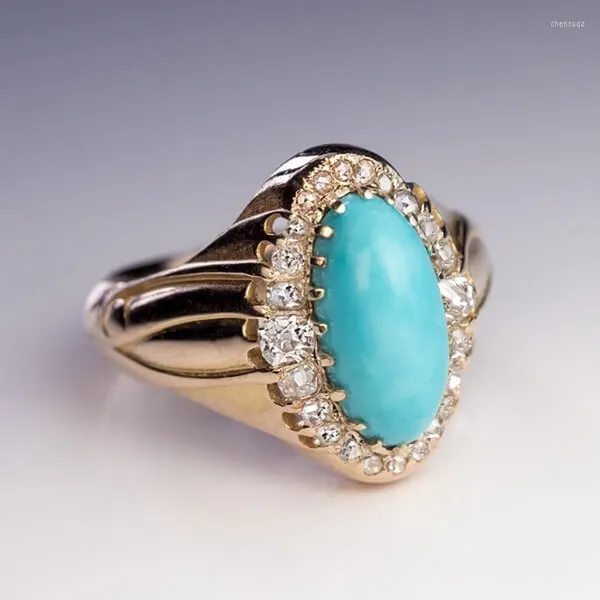 Anéis de casamento Diamante embutido oco oco anel de pedra azul claro moda moda de luxo dourado feminino de temperamento acessórios