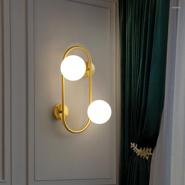 Wandlampen, modernes Ringlicht für Schlafzimmer, Nachttischbeleuchtung, El, Treppe, Raumdekoration, Gold, 2 Köpfe für den Innenbereich