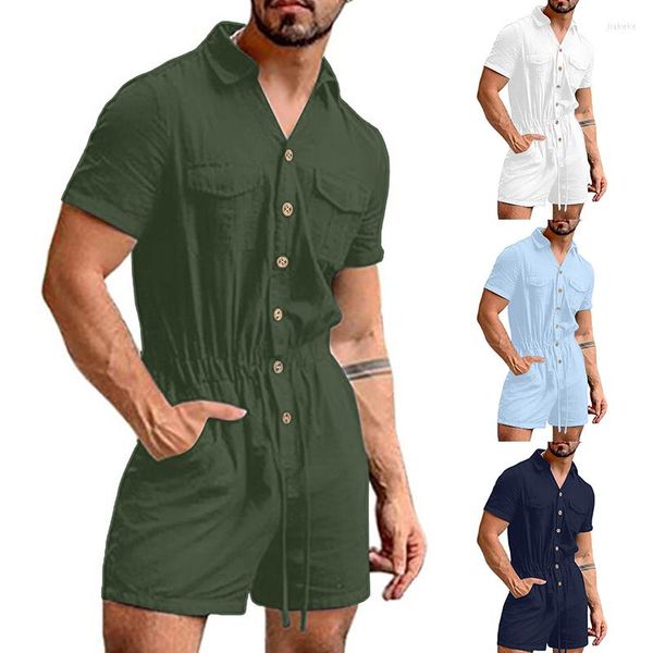 Männer Casual Shirts Einfarbig Strampler Shorts Mann Druck Overall Overalls Insgesamt Floral Kordelzug Strand Mode Sommer Männliche Kleidung