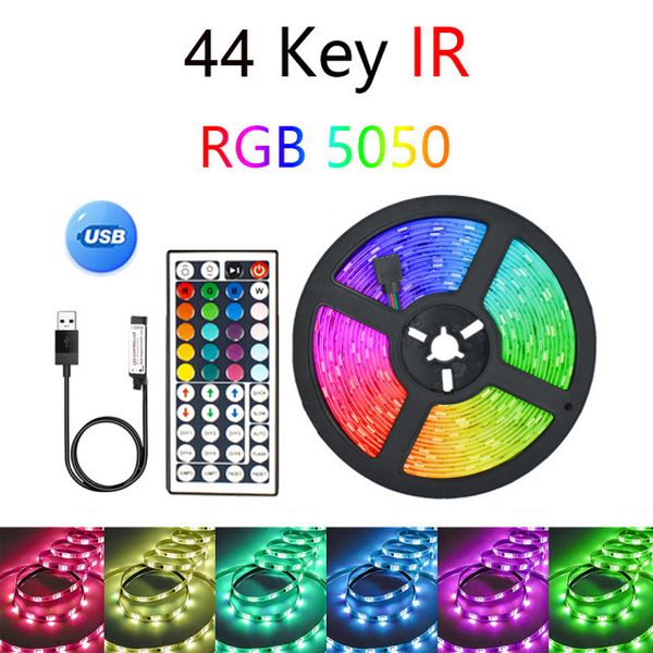 Luzes de tira LED Iluminação de fundo de TV colorida RGB 5050 USB 24 teclas Controle remoto infravermelho de longa distância Luz neon para casa