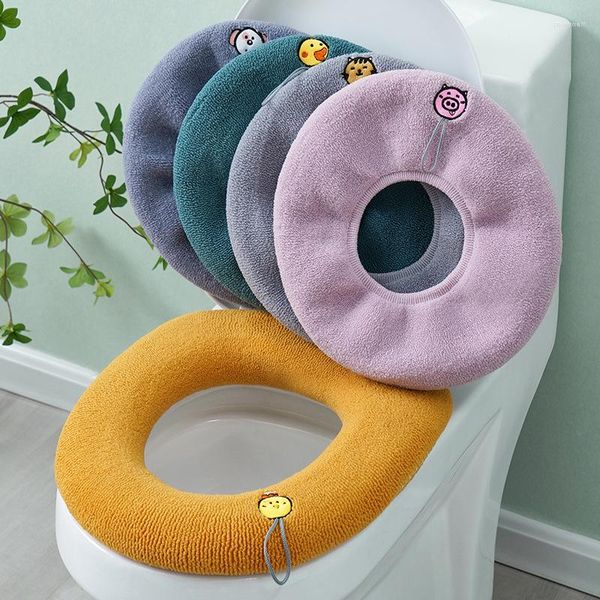 Coprisedili per WC Copriwater caldo invernale Addensare Closestool Tappetino Cuscino lavorato a maglia Lavabile a forma di O Pad Bidet Accessori per il bagno