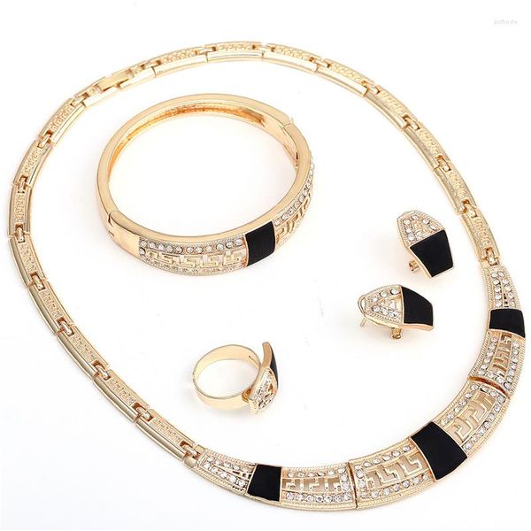 Серьги ожерелья устанавливают оптовые таинственные дубайские нигерийские золото для женщин хрустальные черные эмалевые украшения