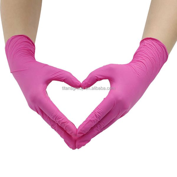 10 пар оптовые одобрения CE. Порошок бесплатно 100% нитриловая перчатка 24 см розовые экзаменационные перчатки в наличии