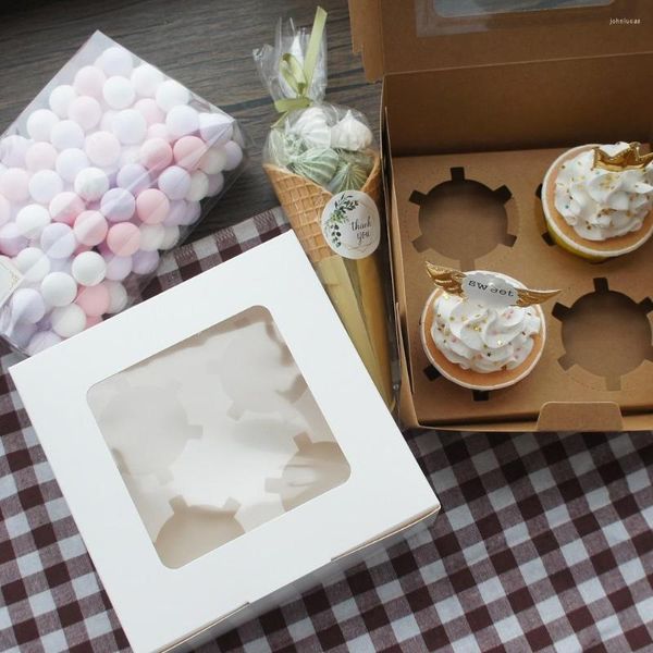 Confezione regalo 3 dimensioni Scegli il design del cupcake bianco 10 pezzi Cuocere la torta Imballaggio Scatola di carta Regali Festa di compleanno Bomboniere Uso della decorazione