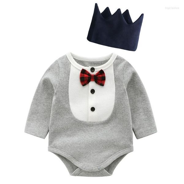 Kleidungssets Baby Mädchen Kleidung Bodys Stirnband Kleinkind Junge Outfits Langarm Baumwolle Blau Grau