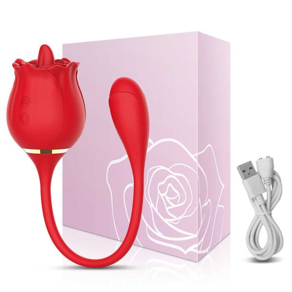 Компания красоты Rose Clitoris Vibrator 2 в 1 пероральный язык, лизающий вибрации дилдо, сексуальные игрушки для женщин, которые тянут G Spot Clitoral