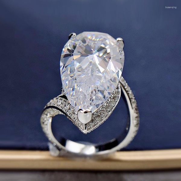 Обручальные кольца обручальное кольцо 925 стерлинговое серебро серебра Большая Капля форма 12x22 мм симуляция белая бриллиант груша блестящая модная украшения