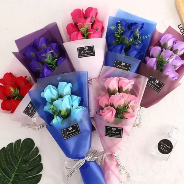 7 маленьких букетов розового цветочного моделирования мыло цветок для свадьбы День Святого Валентина День Матери День учителей День День декоративные цветы