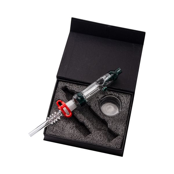 Headshop214 CSYC NC067 Glasbongs Pfeifen Geschenkbox Set 14mm Keramik Quarz Nagelclip Wachsschale Luftloch Recyceln Auslaufsichere Dab Rig Bubbler Bong