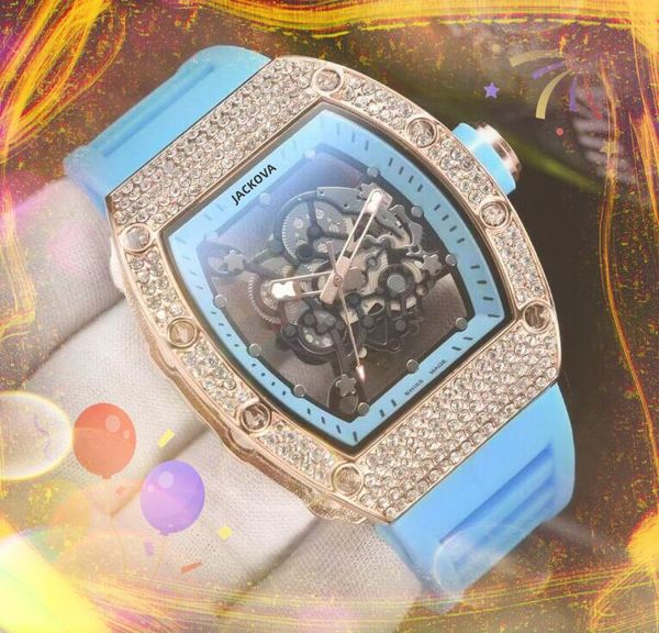 Beliebte modische Damen- und Herrenuhren mit Gummigürtel. Hochwertige hohle Skelett-Diamanten-Ring-Quarzwerk-Uhr. Schöne Tisch-elegante Armbanduhr, Lieblings-Weihnachtsgeschenk