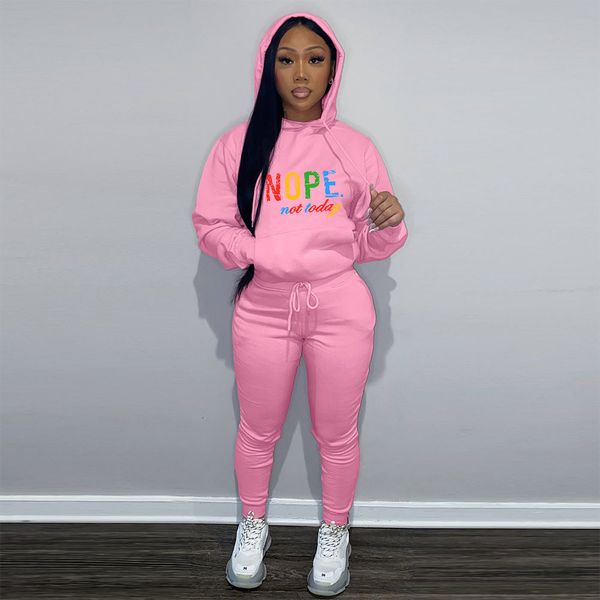 Neue Großhandel Trainingsanzüge Frauen Jogger Anzüge Herbst Winter Kleidung Mit Kapuze Hoodie Hosen Zwei Stück Set Casual Print Sweatsuits Schwarz Sportswear Kleidung 8924