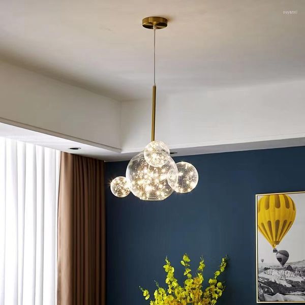 Pendant Lamps Gypsophila LED Lights Clear Glass Bubbles Ball Cord Adjustable For Dining Room Bar Front Desk Gold Metal Home Deco