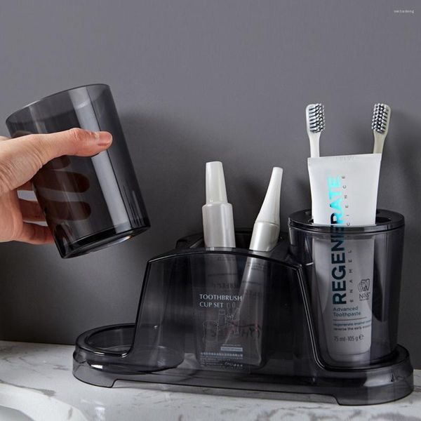 Bad Zubehör Set Badezimmer Lagerung Mit Zahnbürste Halter Fall Organizer Tasse Ständer Waschraum Toilettenartikel Box Zubehör