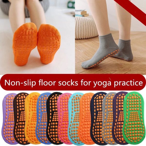 Atmungsaktive und schweißfeste rutschfeste Bodensocken aus Baumwolle für Kinder, Spielplatz, Trampolin, Eltern-Kind-Früherziehung, Geschenk für Erwachsene, Textil-Yoga-Socken RRA734