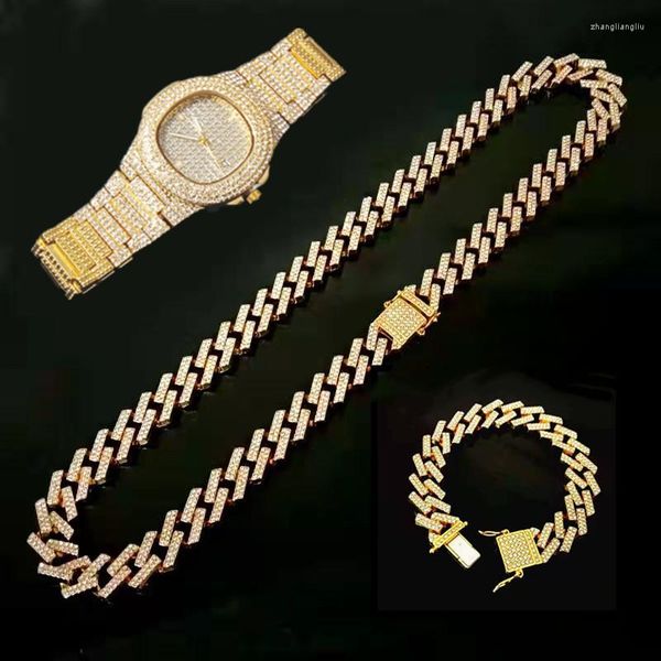 Нарученные часы заморожены для мужчин Женщины хип -хоп Майами Кубинская цепь Большой Золотое колье Браслет Ювелирные изделия для ювелирных изделий для хлайта