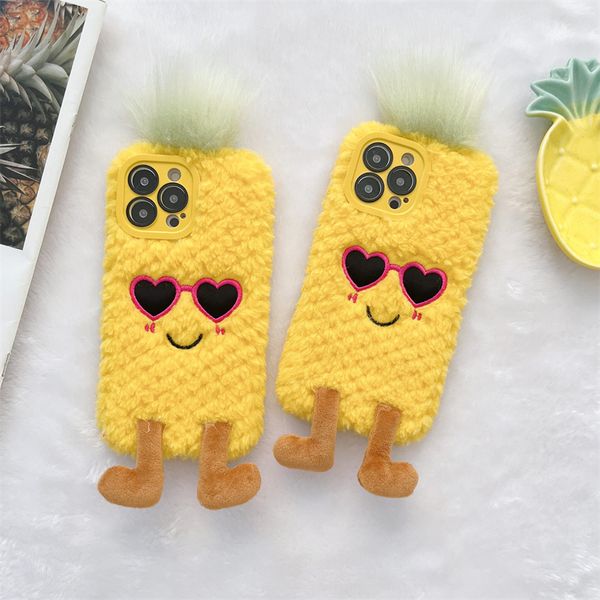 Custodia in peluche per occhiali da sole ananas Cartoon rosa autunno inverno per 14 Pro MAX