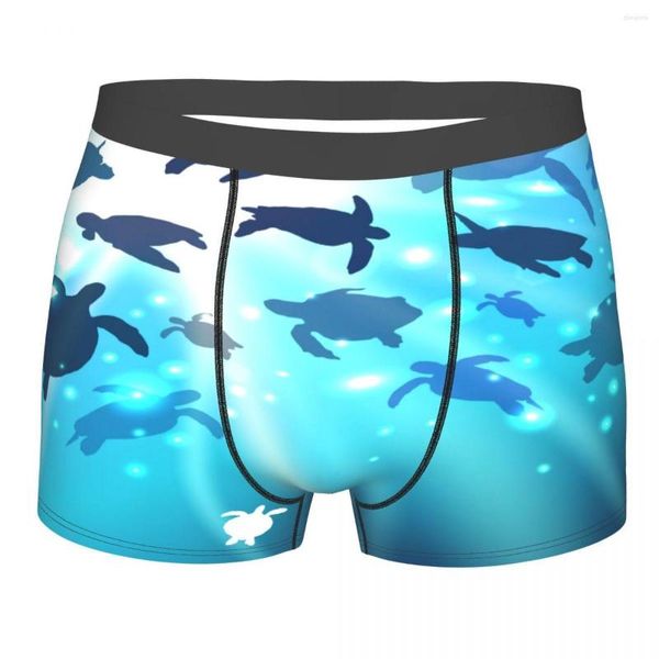 Mutande Boxer da uomo Biancheria intima sexy La tartaruga nuota nell'oceano blu Mutandine da uomo Pantaloni corti