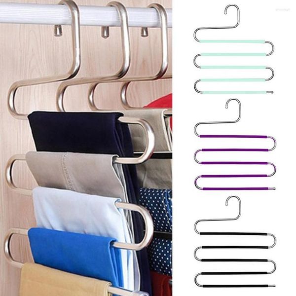 Cabides 5 camadas S Shape Cloths Pants Storage Rack Rack Multilayer Closet Organizador 1pc