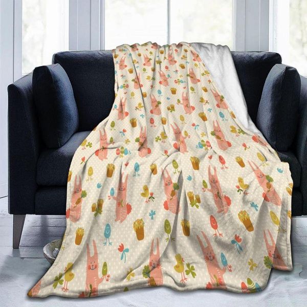 Battaniye pazen battaniye renkli tavşan çiçekler tavuklar yumuşak ince polar yatak örtü yatak kanepe ev dekor dropship