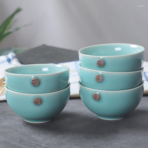 Миски 4/4,5 дюйма Longquan Celadon Rice Bowl Vintage Blessing Word Ceramic Soup Ramen