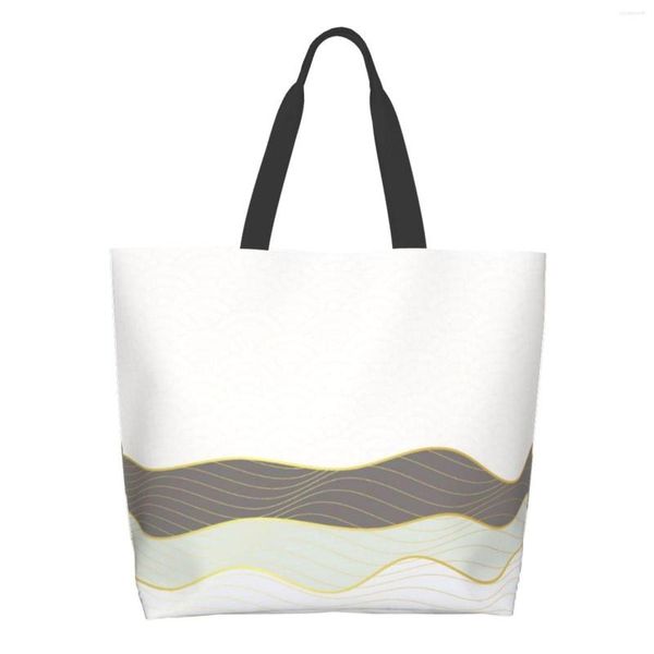 Borse portaoggetti Borsa grande per la spesa per donna Borsa riutilizzabile per la spesa a spalla per la scuola da spiaggia Borsa casual in tela con motivo Sea Wave