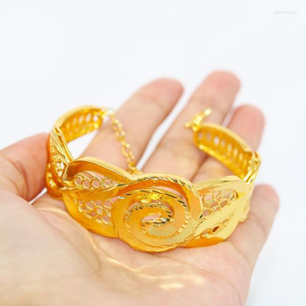 Bangle Bracciale in oro 24k per donna Dubai Sposa Matrimonio Etiope Africa Arabo Gioielli Fascino