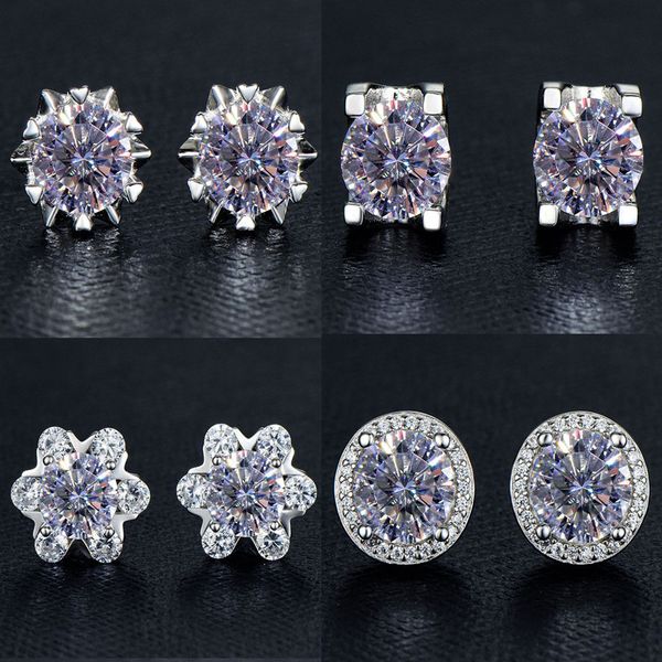 4 Seçenekler İçin Tasarımlar Moda Küpe S925 STERLING Gümüş Bling Moissanite Elmas Çıtçıtlar Küpeler Arkadaşlar İçin Güzel Hediye