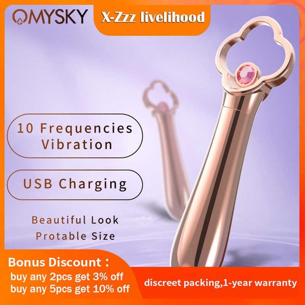 Itens de beleza 10 vibradores discretos de frequ￪ncia para mulheres clit￳ris poderosas USB Charge feminino Metal Metal Vibratando Dildo Adulto Sexy Toys Sexy