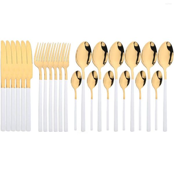 Set di stoviglie JANKNG Set di lusso Posate in oro bianco Posate in acciaio inossidabile Coltello Forchetta Cucchiaio Matrimonio Cucina Argenteria