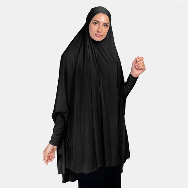 Roupas étnicas Longo Hijab Cap High Elastic Islâmico Muçulmano Fashion Oração Vestuário Para Mulheres Black