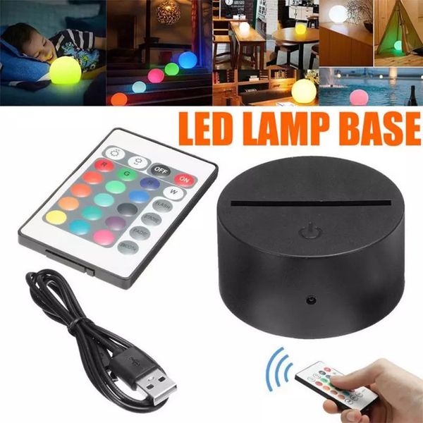 Base per display con lampada a luce notturna a LED 3D Base per luce 7 colori con cavo USB per telecomando per illuminazione decorativa acrilica