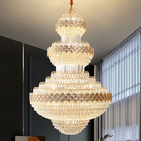 Grandi lampadari di cristallo moderni Lampadari americani moderni a conchiglia Lampadari di lusso europei Droplight Grande progetto Casa Villa LOFT Hotel Hall Lampada da appendere
