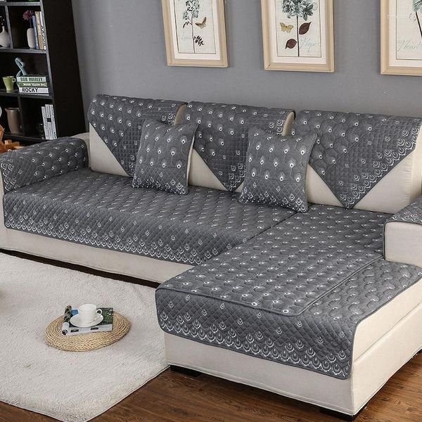 Stuhlhussen Four Seasons Sofa Handtuch Grau Couch Pfauenmuster Wunderschön bestickter Kissenbezug für Eckdekoration